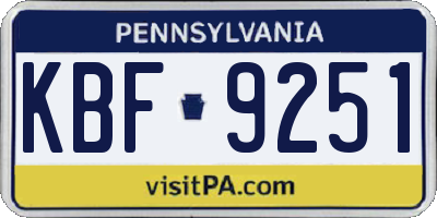 PA license plate KBF9251