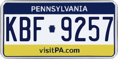 PA license plate KBF9257