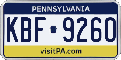 PA license plate KBF9260