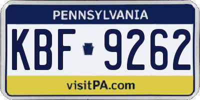 PA license plate KBF9262