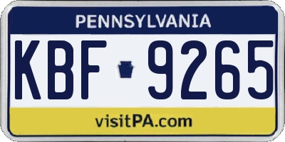 PA license plate KBF9265