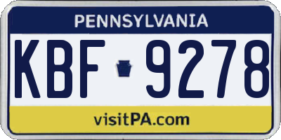 PA license plate KBF9278