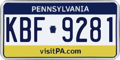 PA license plate KBF9281