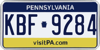 PA license plate KBF9284
