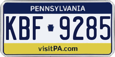 PA license plate KBF9285