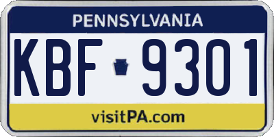 PA license plate KBF9301