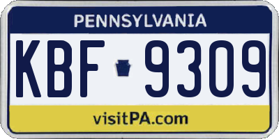 PA license plate KBF9309