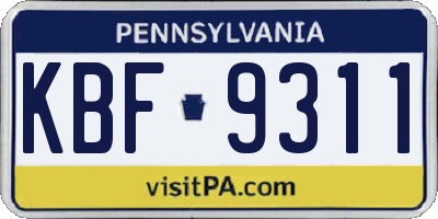 PA license plate KBF9311
