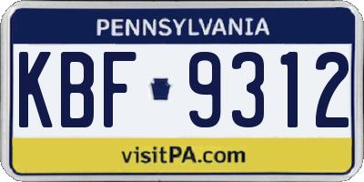 PA license plate KBF9312