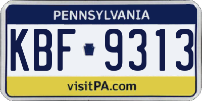 PA license plate KBF9313