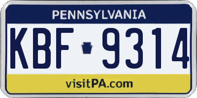 PA license plate KBF9314
