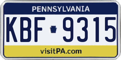 PA license plate KBF9315