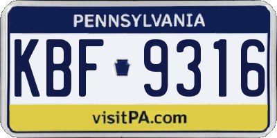 PA license plate KBF9316