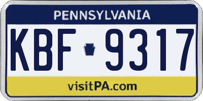 PA license plate KBF9317