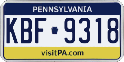 PA license plate KBF9318