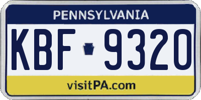 PA license plate KBF9320