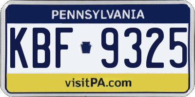 PA license plate KBF9325
