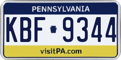 PA license plate KBF9344