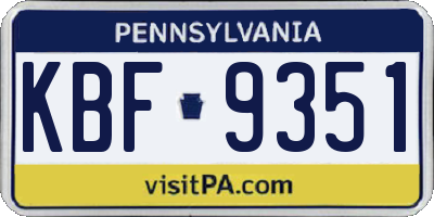 PA license plate KBF9351