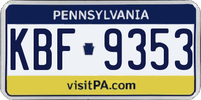 PA license plate KBF9353