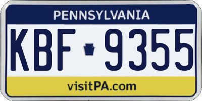 PA license plate KBF9355
