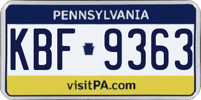 PA license plate KBF9363