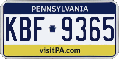 PA license plate KBF9365