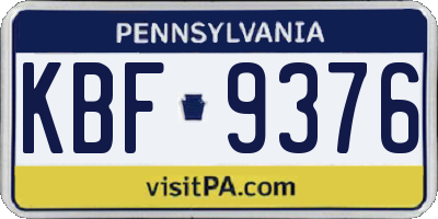 PA license plate KBF9376