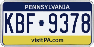 PA license plate KBF9378