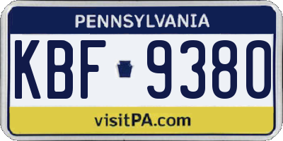 PA license plate KBF9380
