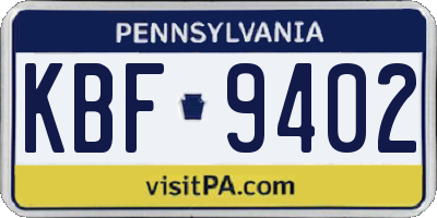 PA license plate KBF9402