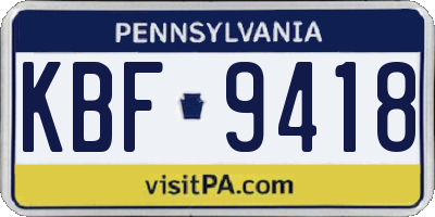 PA license plate KBF9418