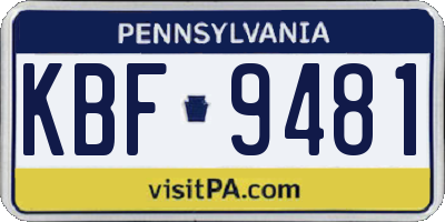 PA license plate KBF9481