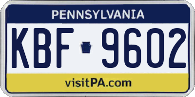 PA license plate KBF9602