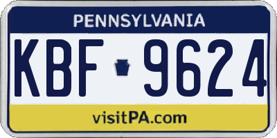 PA license plate KBF9624