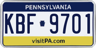 PA license plate KBF9701