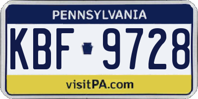 PA license plate KBF9728