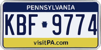 PA license plate KBF9774