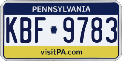 PA license plate KBF9783