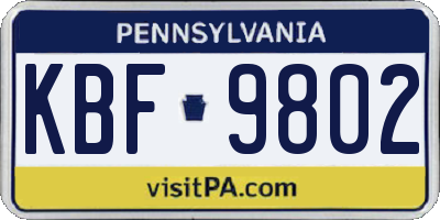 PA license plate KBF9802