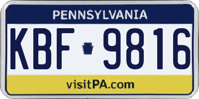 PA license plate KBF9816