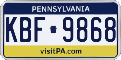 PA license plate KBF9868