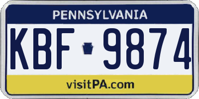 PA license plate KBF9874