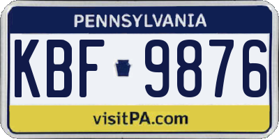 PA license plate KBF9876