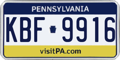 PA license plate KBF9916