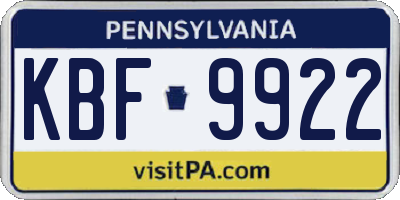 PA license plate KBF9922