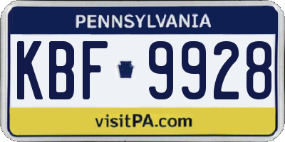 PA license plate KBF9928