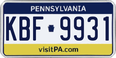 PA license plate KBF9931