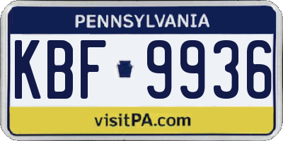 PA license plate KBF9936