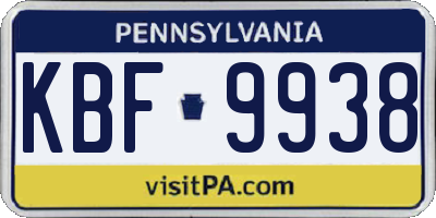 PA license plate KBF9938
